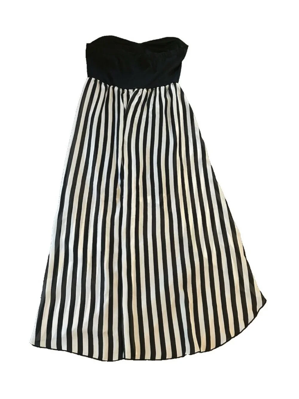 DEB Strapless Hi Low Dress Shorts Womens L Black White Striped Goth Beetlejuice